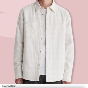 Calvin Klein Organic Cotton Light Beige Plaid Shirt Jacket Shacket L NWT Bx26